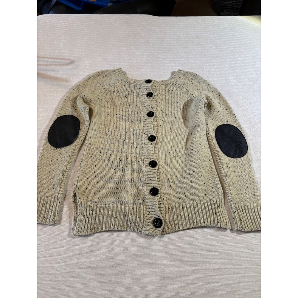Market & Spruce Cream Speckled Button Back Cardigan Elbow Patch Sweater SFJ7024